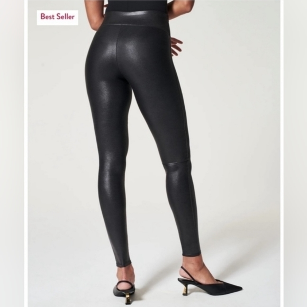 SPANX‎ Black Faux Leather Leggings Women's M New With Tags